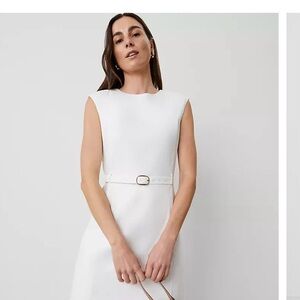 Ann Taylor White Belted Midi Dress